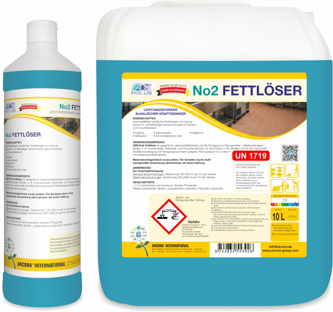 No2 | Fettlöser | Alkalischer Kraftreiniger | 1 Liter Flasche
