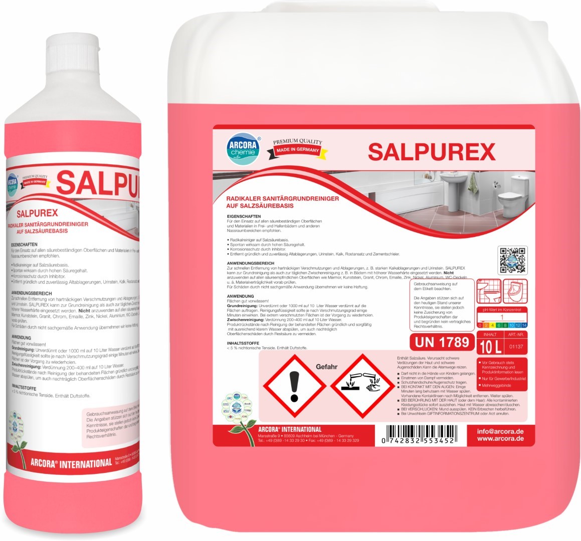 Salpurex | Sanitärgrundreiniger | Salzsäurebasis | 1 Liter Flasche