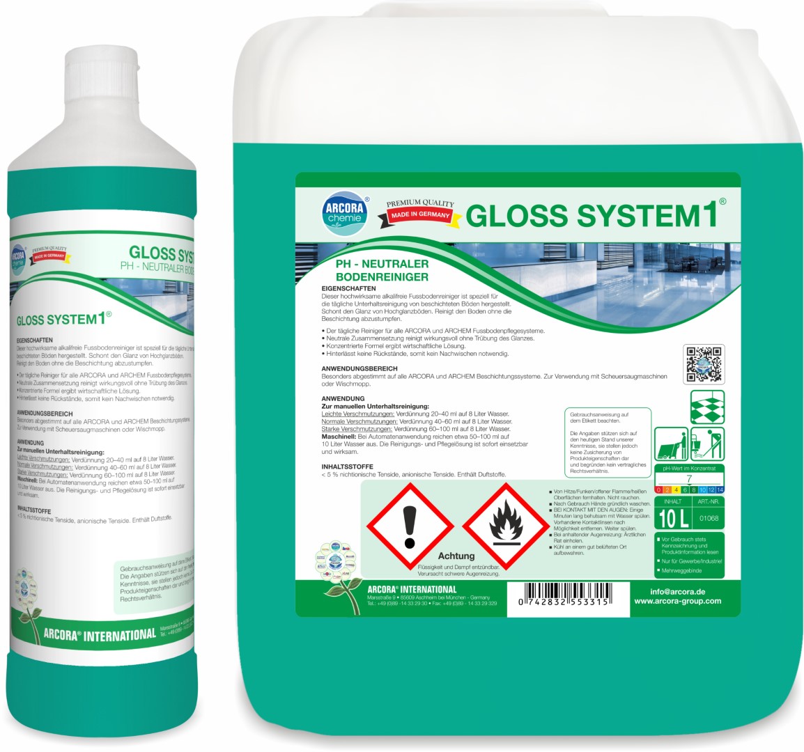  Gloss-System 1 | Neutraler Bodenreiniger | 1 Liter Flasche