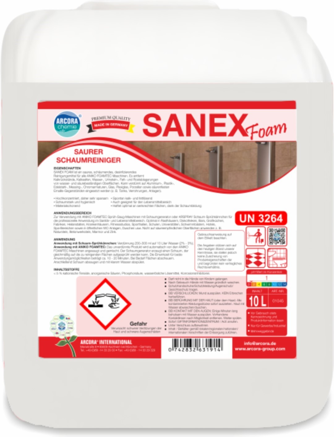 Sanex Foam | saurer Schaum- & Oberflächenreiniger | 10 Liter Kanister
