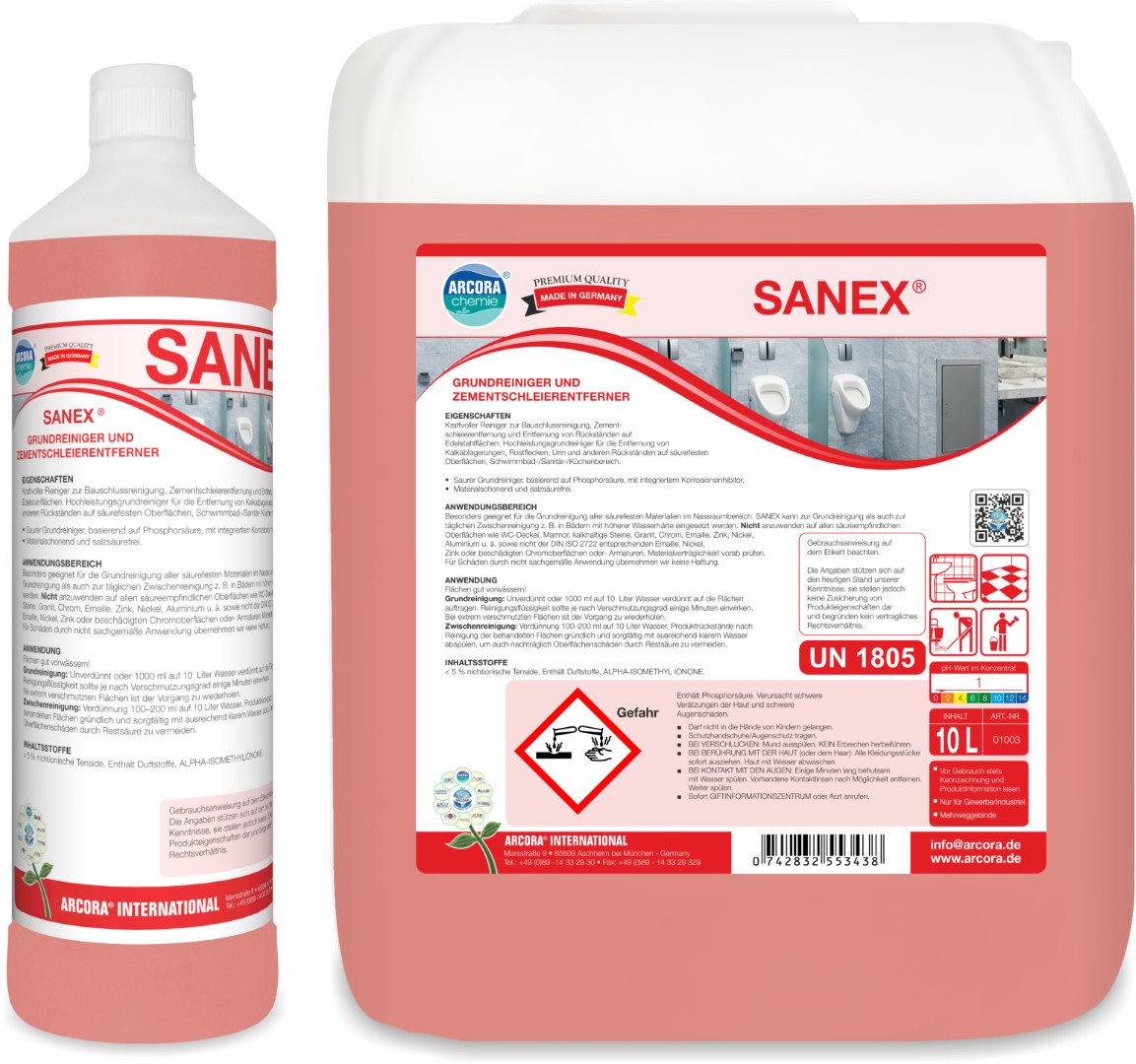  Sanex | Sanitärgrundreiniger | Zementschleierentferner | 1 Liter Flasche